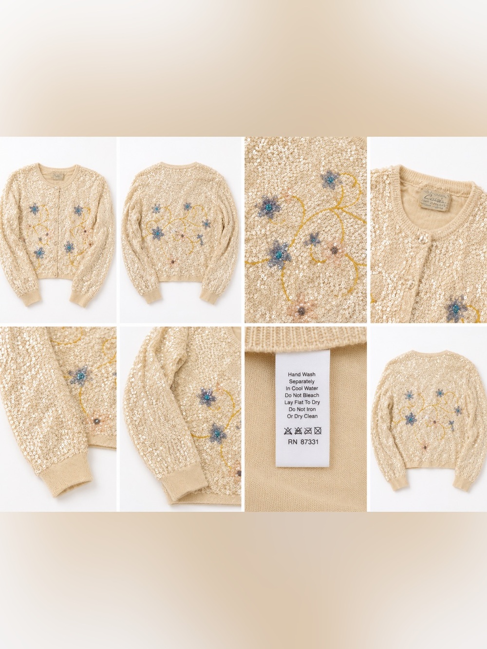 Cache Cream Sequin Embellished Floral Jacket
